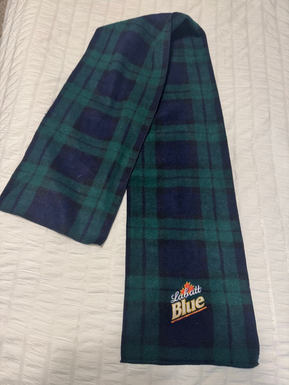 Labatt Blue Green and Blue Plaid Printed Promotional Scarf